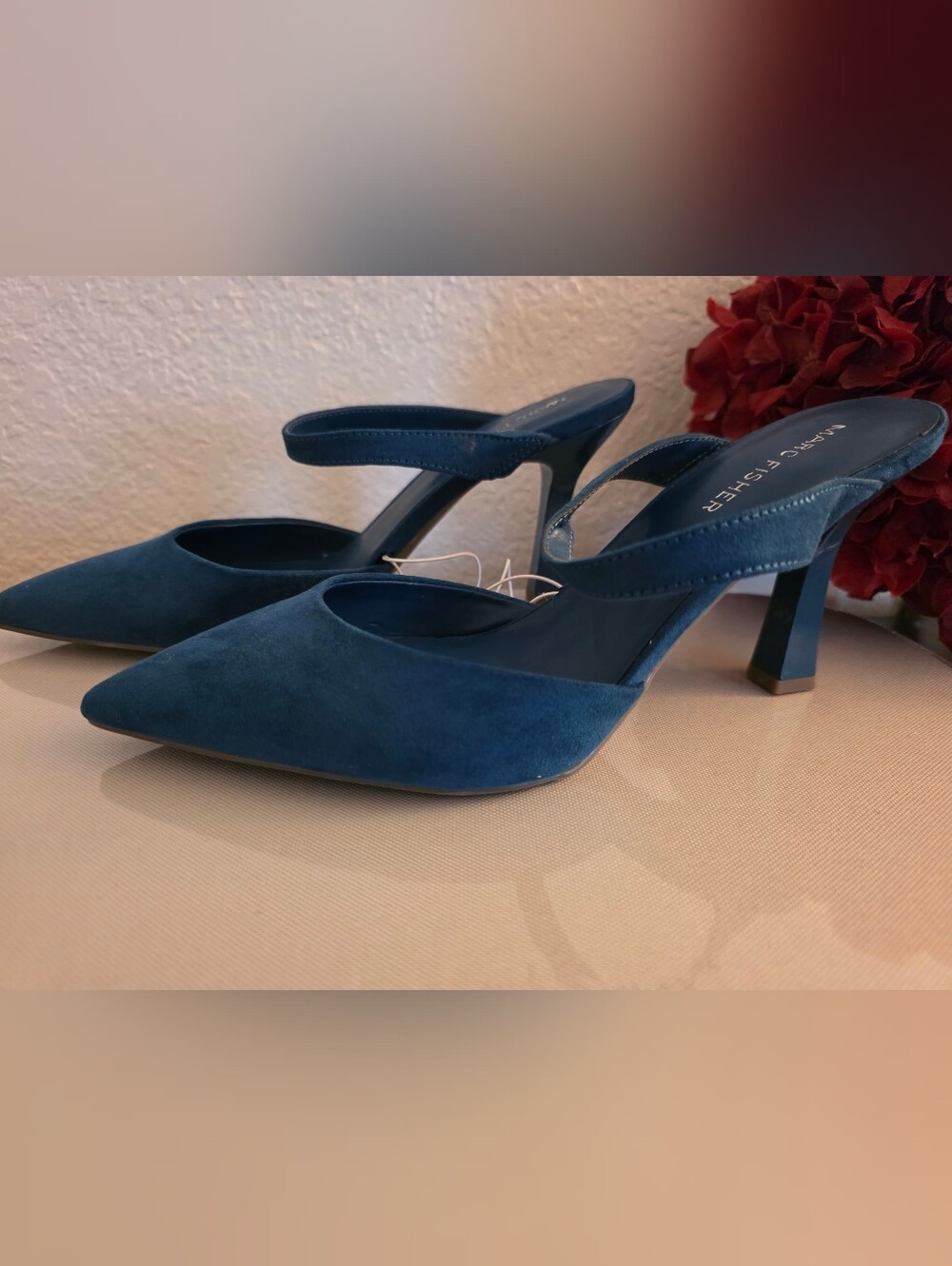 Marc Fisher Teal Blue Pointed-Toe Slingback Mules